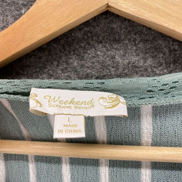 Weekend Blouse Women L Large Blue Striped Short Sleeve Round Neck Pullover - Picture 5 of 9